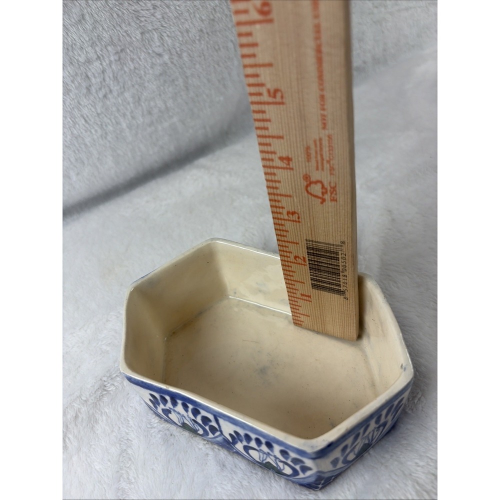 Vintage 90s Mexican Talavera Hexagonal Ceramic Trinket Box Lidded Jewelry Dish - Picture 14 of 15